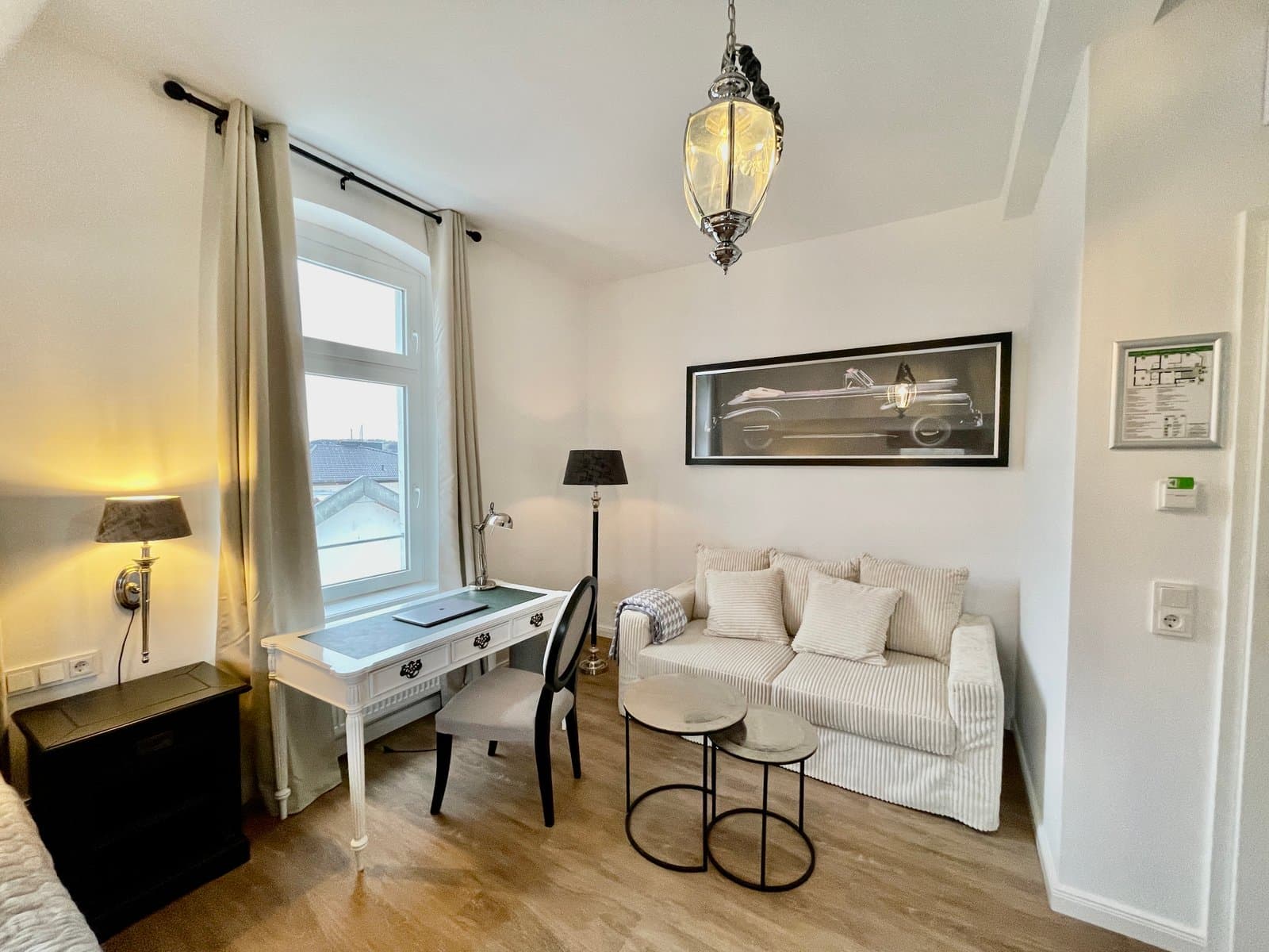 Stylish bedroom with a large bed and minimalist decor